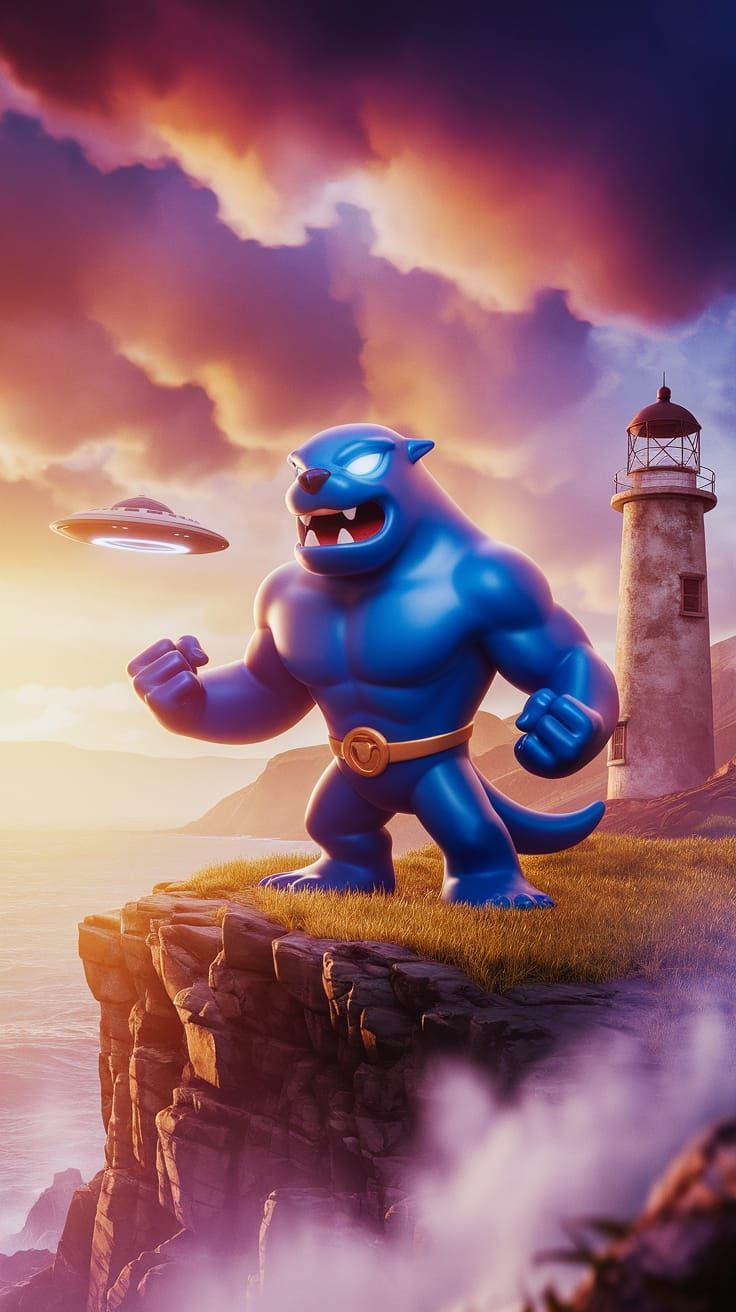 Majestic Sea Lion Superhero in Vibrant Fantasy Landscape