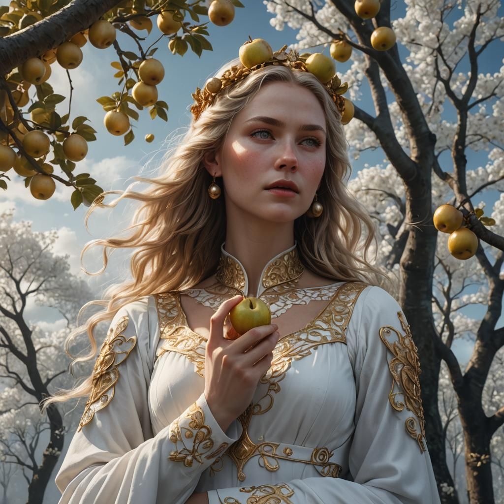 Beautiful Scandinavian Goddess with Golden Apples