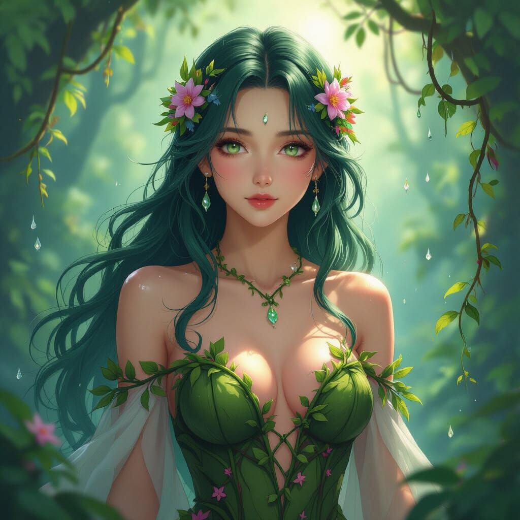 Anime Forest Goddess in Magical Forest