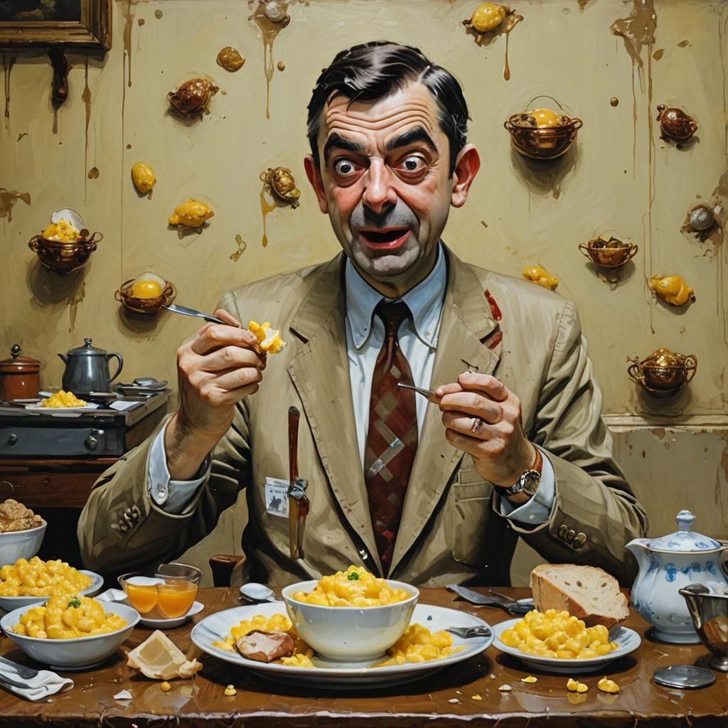 Mr. Bean's Joyful Feast: Oil Painting