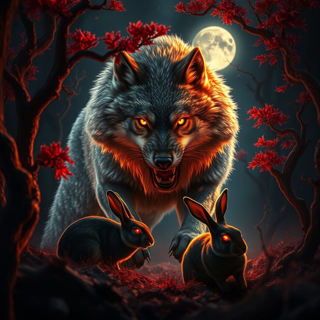 Cyberpunk-Style Fire Wolf in Epic Landscape