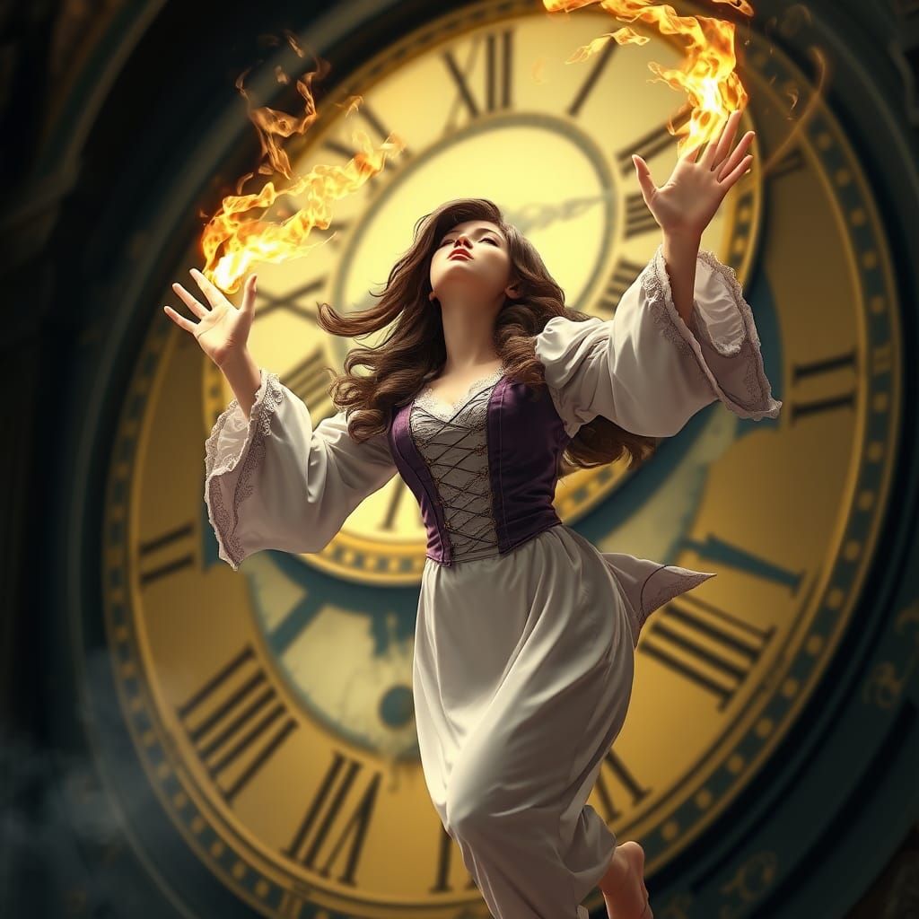 Floating Witch Casting Golden Spell in Anime Style