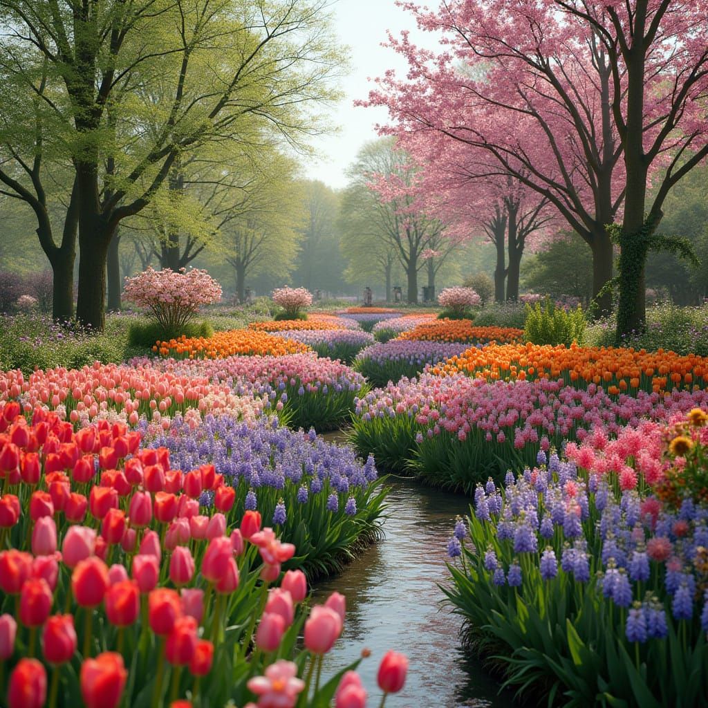 Vibrant Floral Tapestry in Lush European Garden