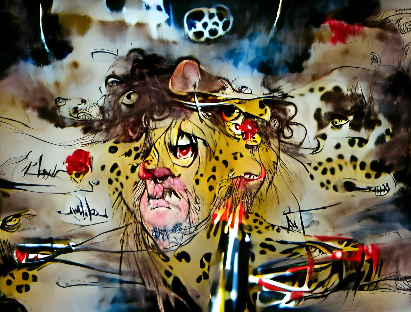 Lion, Panther, Cheetah, Leopard in Ralph Steadman Style