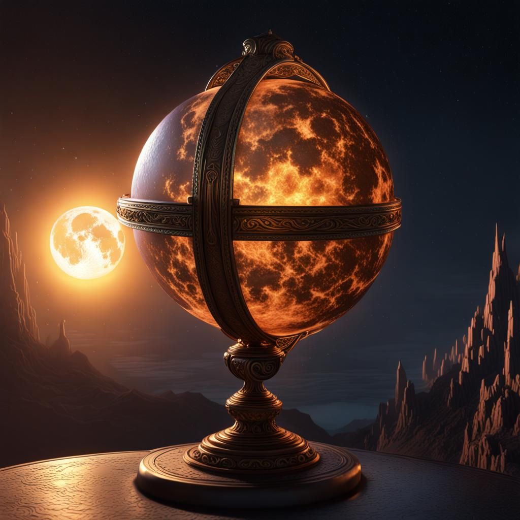 Radiant Lunar Orb: The moon hung in the night sky like a radiant celestial orb, casting a luminous glow upon the world b...