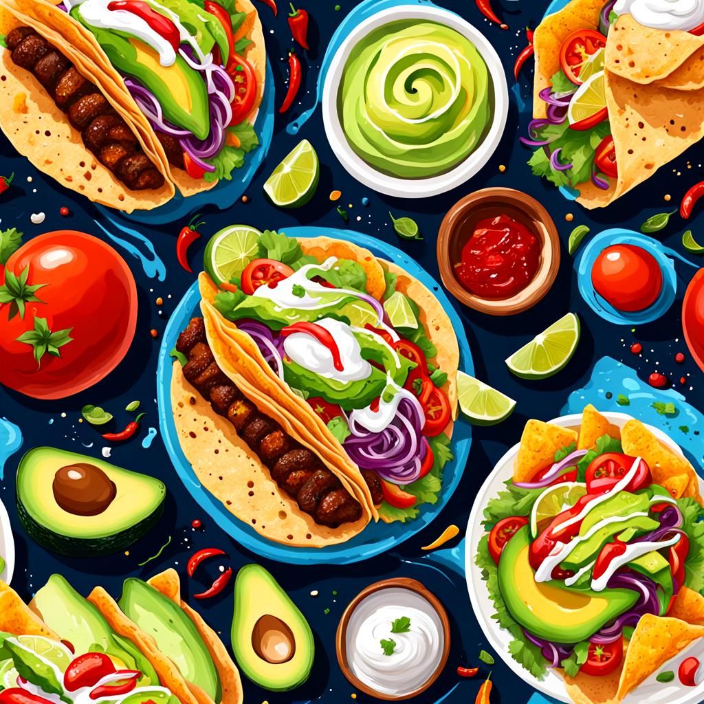 Colorful Mexican Tacos: Whimsical Splash Art Cuisine