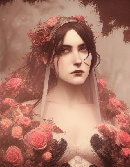 Gothic Bride Portrait in Hyperdetailed Style