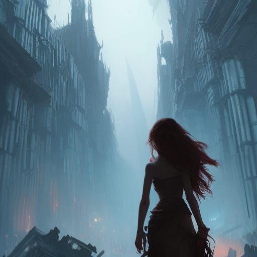 Fantasy Woman in Ruins: Digital Art by Rutkowski