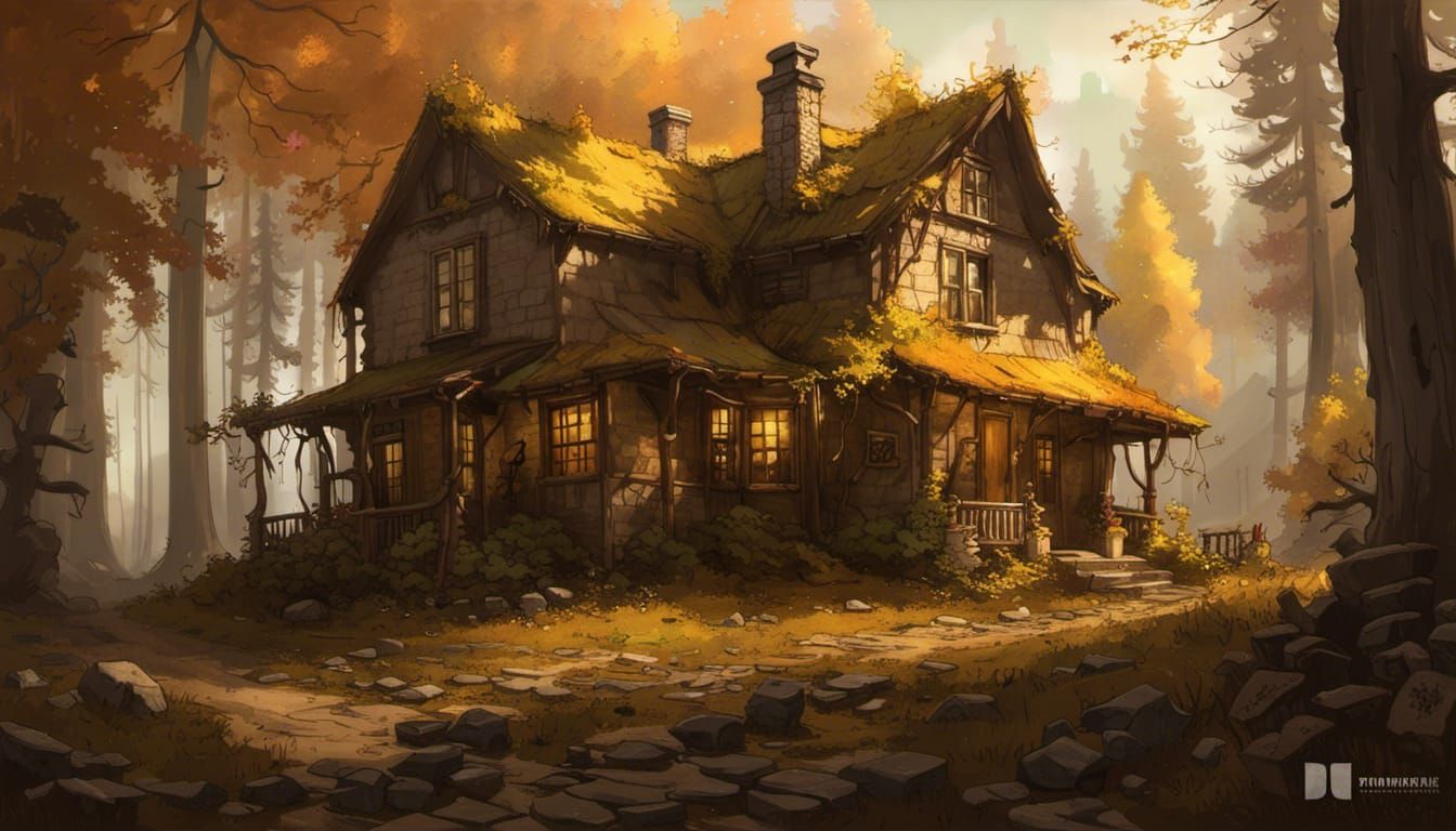 Zombiecore Cottage in Forest, Neo-Primitivism Style