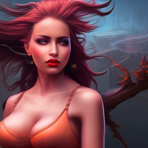 Detailed Matte Painting of a Woman in Bra