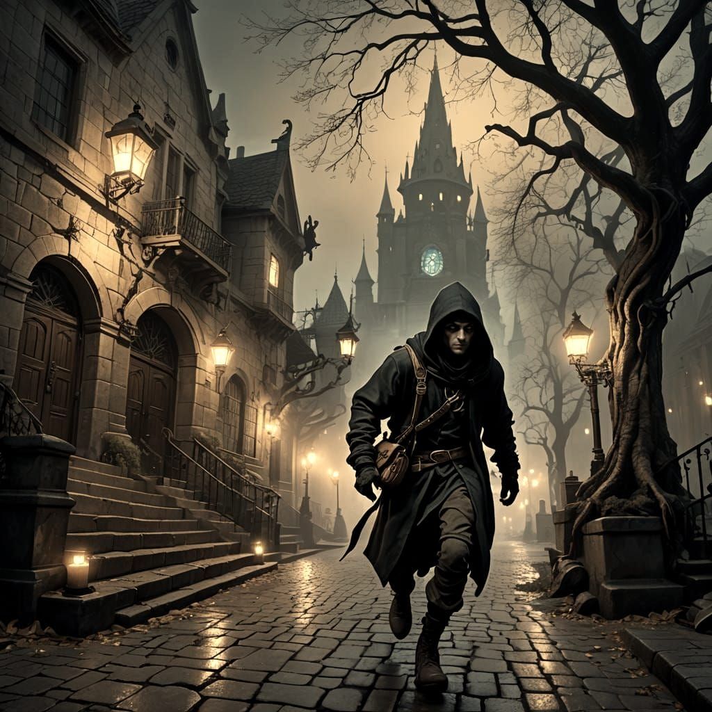 Night Thief's Escape: Detailed Fantasy Concept Art