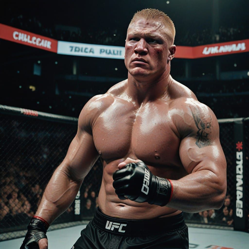 Hyperrealistic UFC Fighter Brock Lesnar in Cinematic Moment