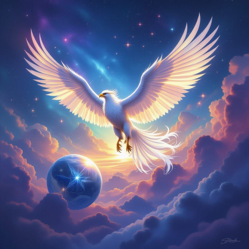 Majestic Griffin Soars Through Cosmic Nebula