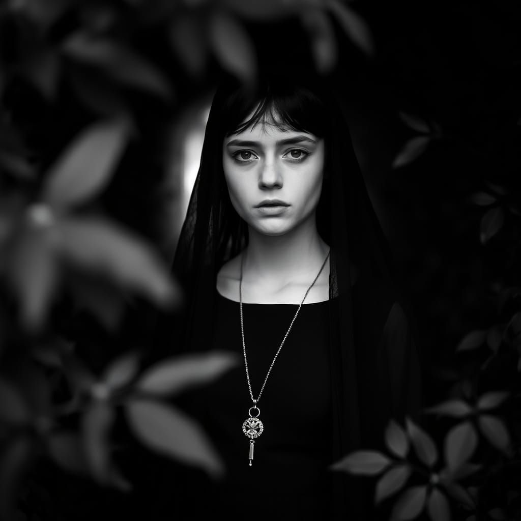 Young Woman in a Moody, Dark Forest