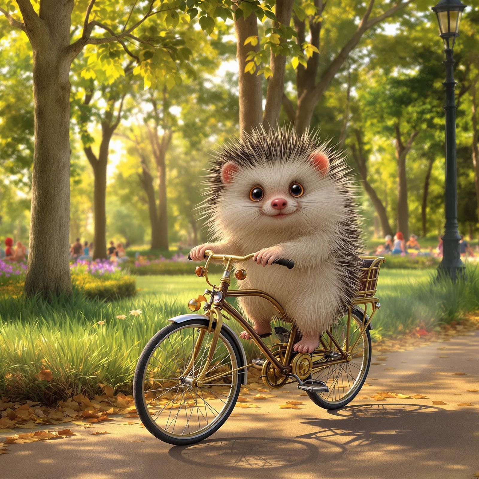Surreal Hedgehog Pedals Vintage Bike Through Sunlit Park