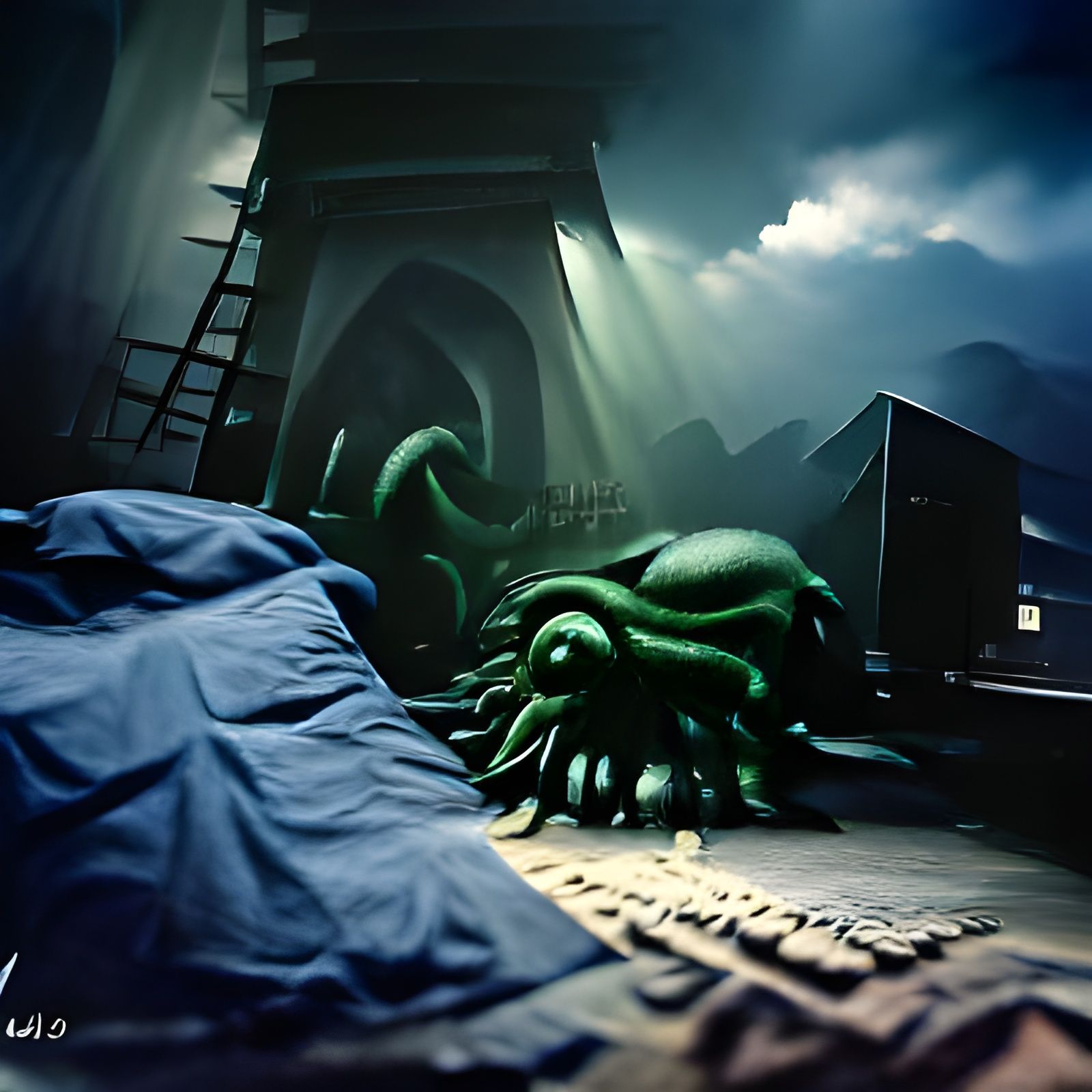 Cthulhu Emerges from Darkness: A Matte Painting