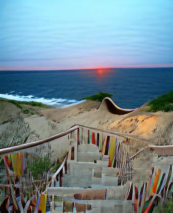 Montauk Beach Sunset with Staircase