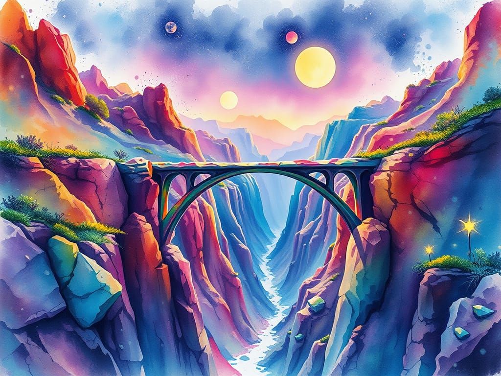 Crystal Bridge Over Iridescent Canyon on Alien World