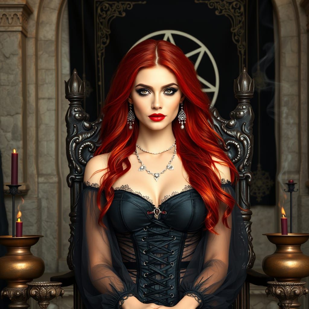 Goddess of Elegance in Red Hair and Black Corset