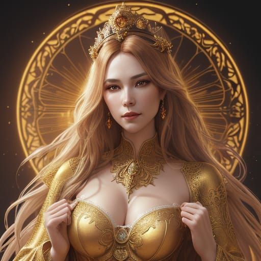 Noblewoman With Sun Crown In Art Nouveau Style