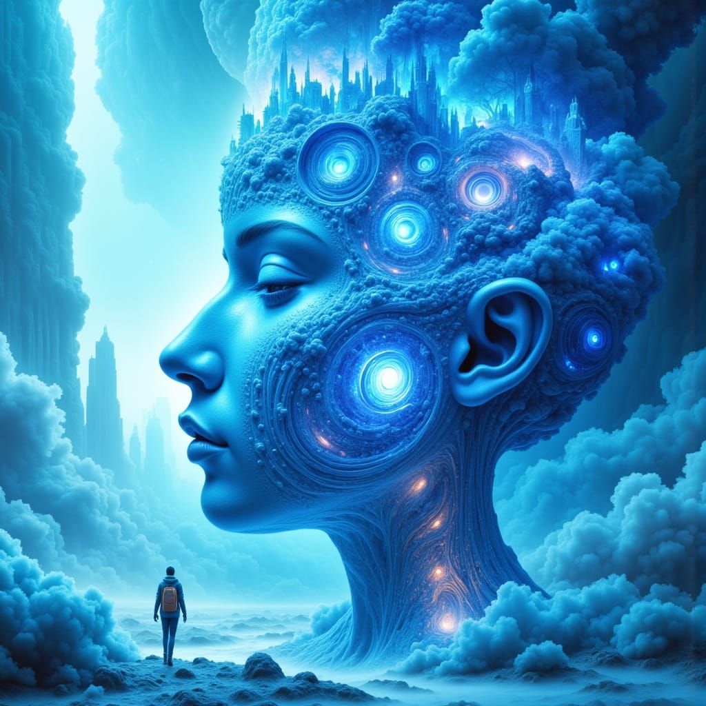 Surreal Blue Dreamscapes in Cyberpunk Aesthetic