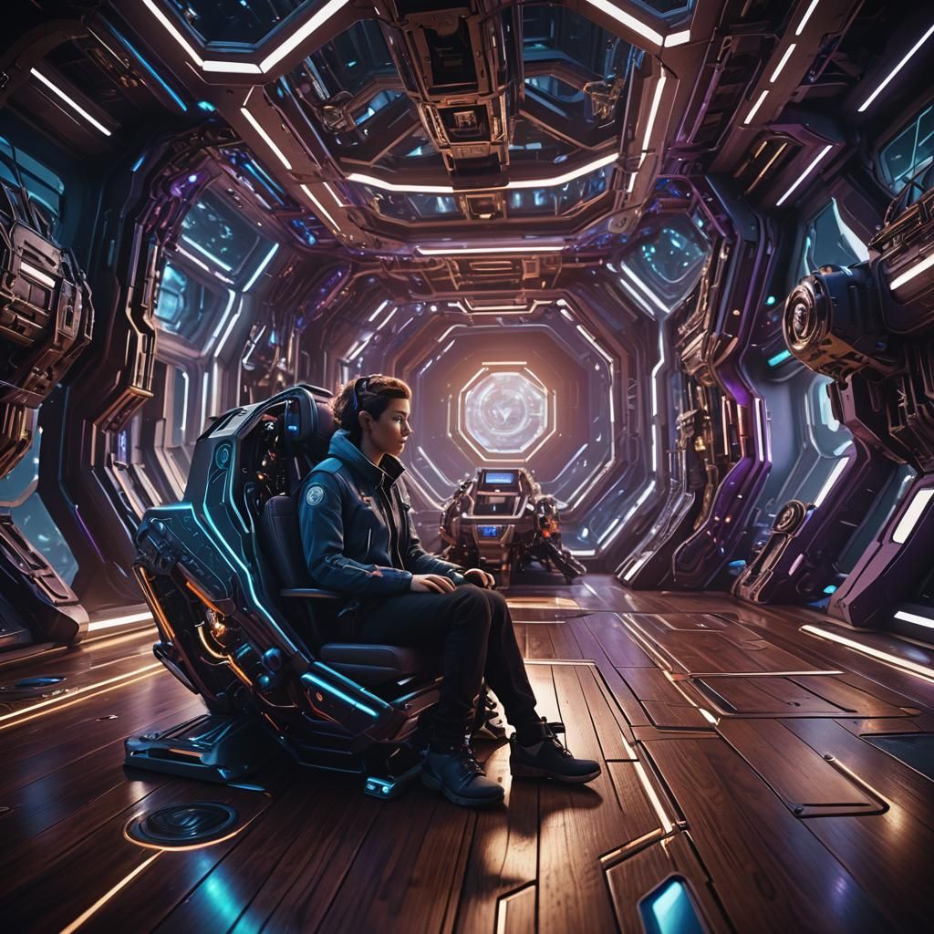 Futuristic Flight Simulator in Dramatic Sci-Fi Style