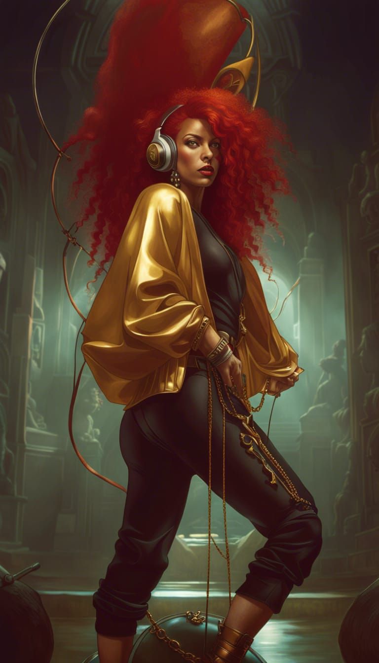 Redhead in 90s Hip-Hop Fashion: Digital Illustration