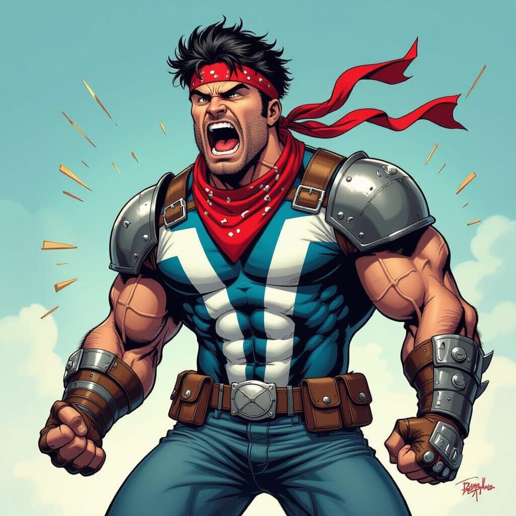 Dynamic Comic Book Art of a Raging Superhero