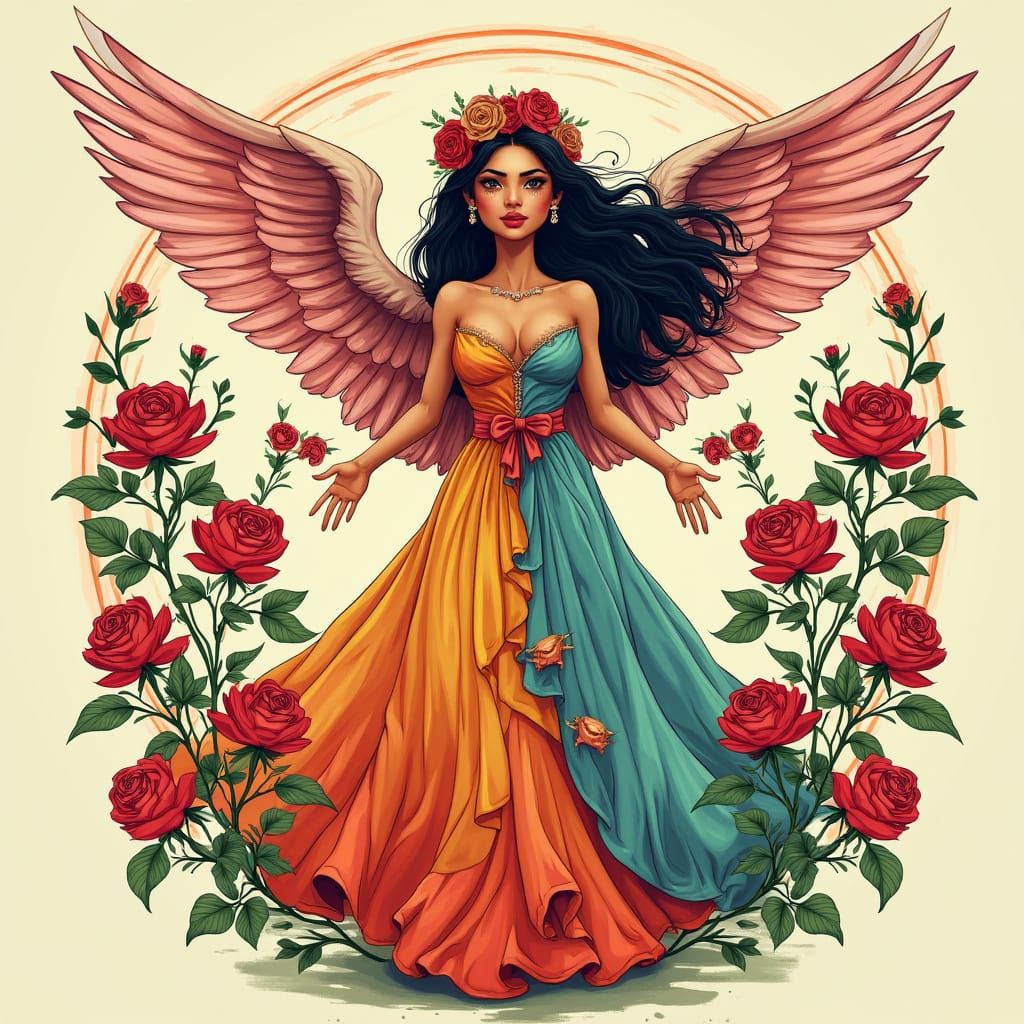 Surreal Latin American Angelic Goddess in Floral Headdress