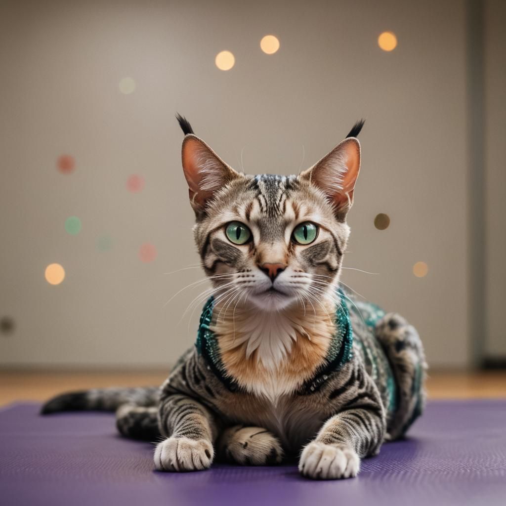 Elven Cat-Dragon Portrait in Gym, Fantasy Photography