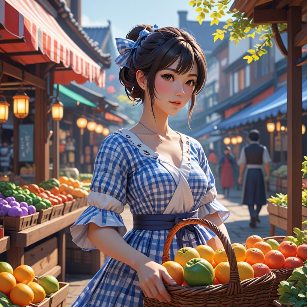 Vibrant Market Scene in Pastel Colors