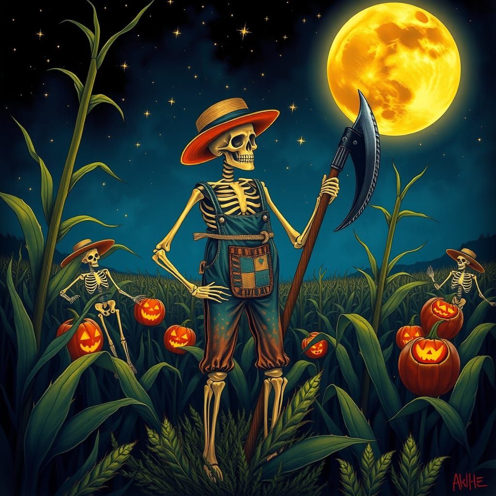 Skeleton Farmer at Starry Night Harvest Festival