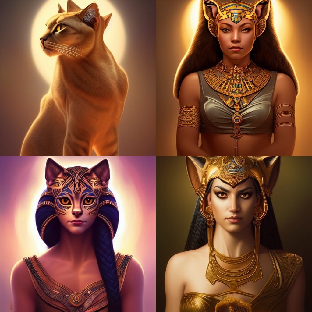 Egyptian Goddess Bastet Portrait in Hyperdetailed Style