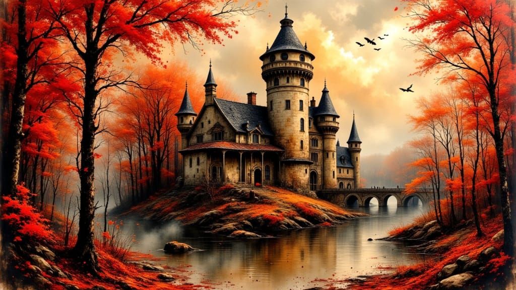 Bourscheid Castle in Luxembourg, Impasto Oil Painting