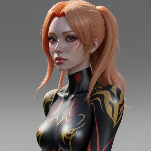 Body Painted Strawberry Blonde Girl in 3D Anime Art