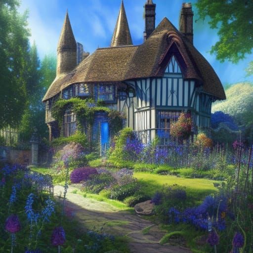 Gothic Cottagecore Crystal Shop with Flower Garden