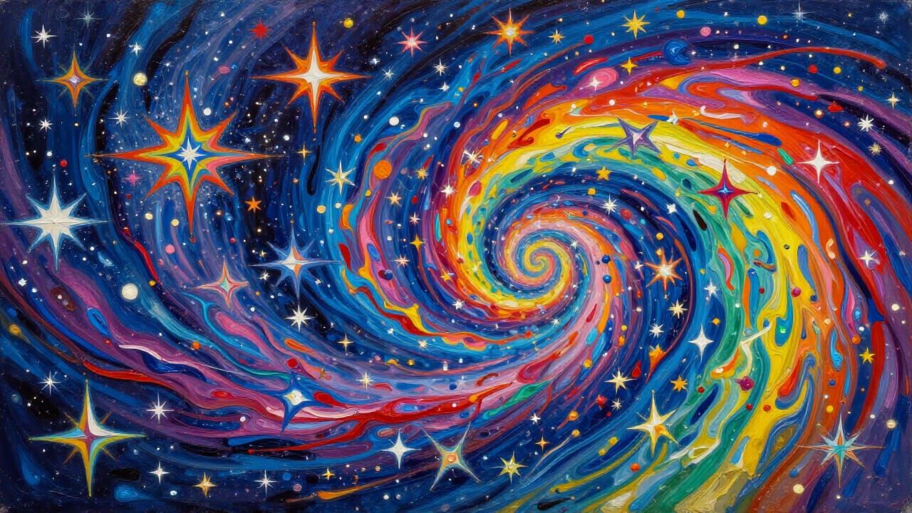 Impasto Painting of Star Creation Vortexes in Pop Art Style