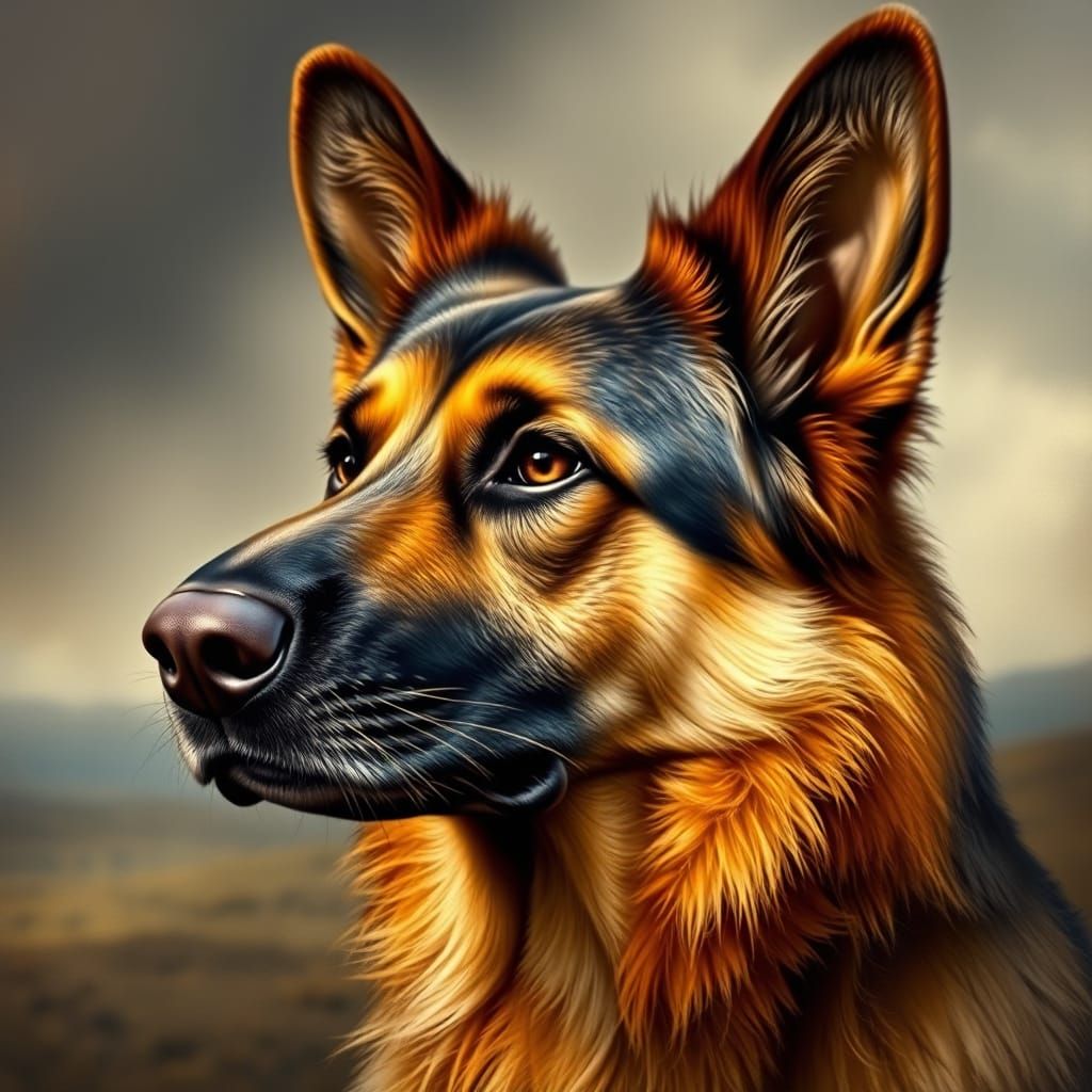 A Regal German Shepherd in Dramatic Lighting