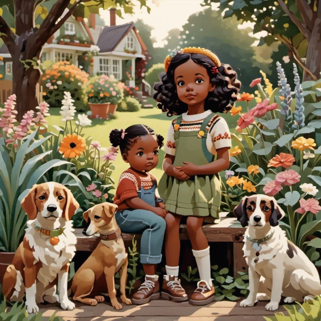 Joyful Toddler with Dogs Portrait