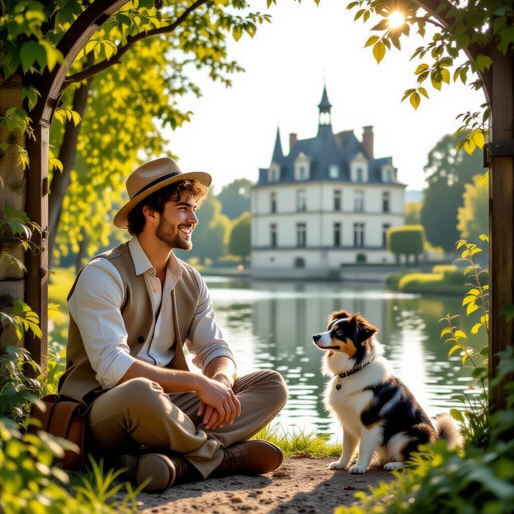 Young Man and Puss in Boots in Fairytale Style