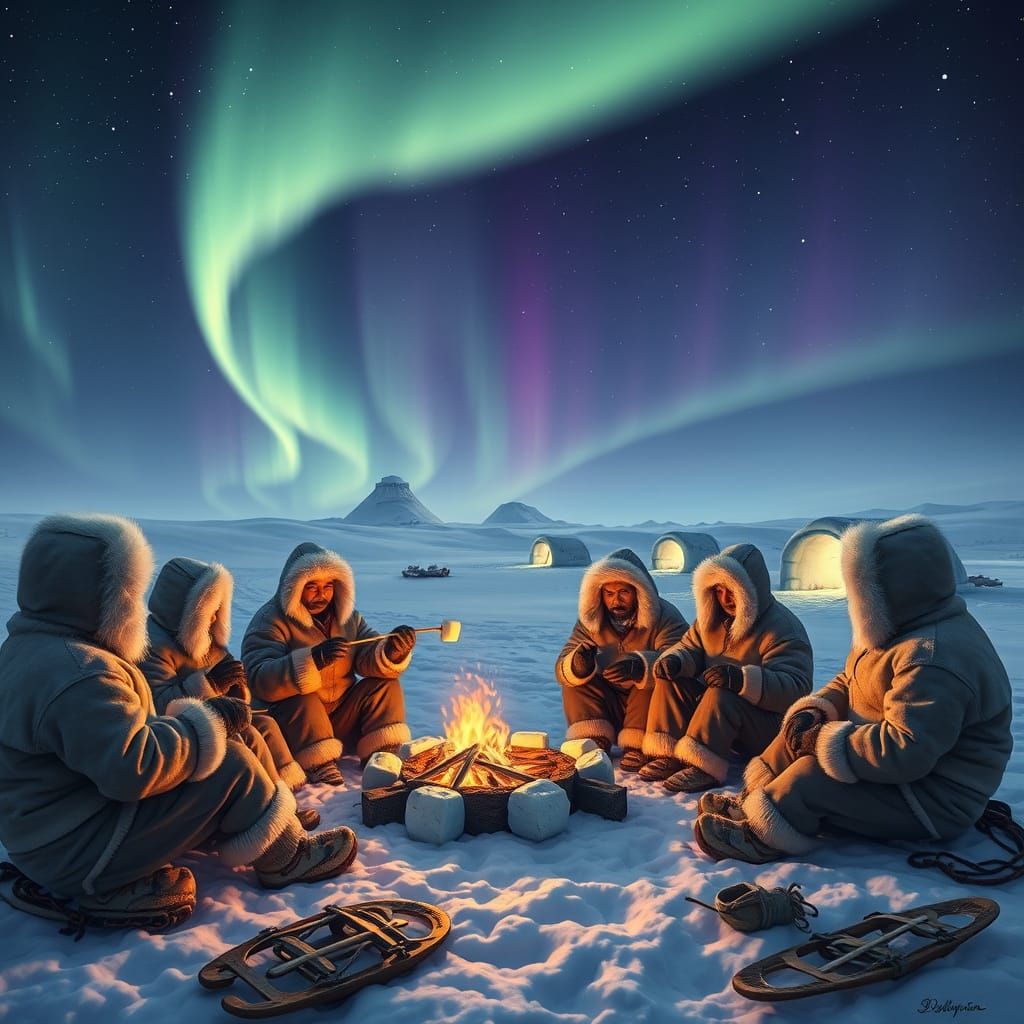 Eskimos toasting marshmallows