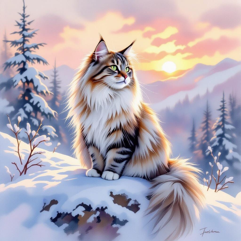 Norwegian Forest Cat in Golden Hour Light