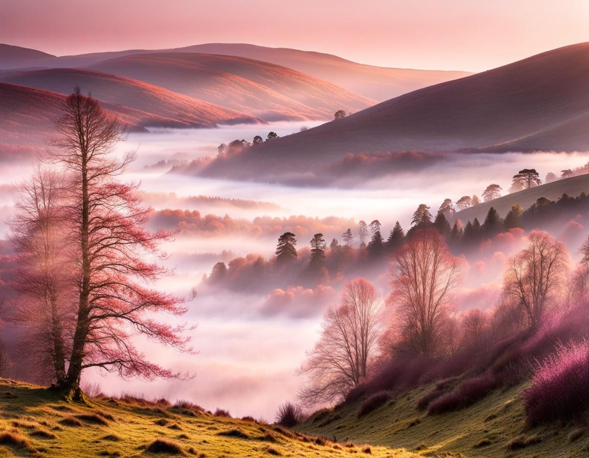 Misty Scottish Autumn Landscape in Impressionist Style