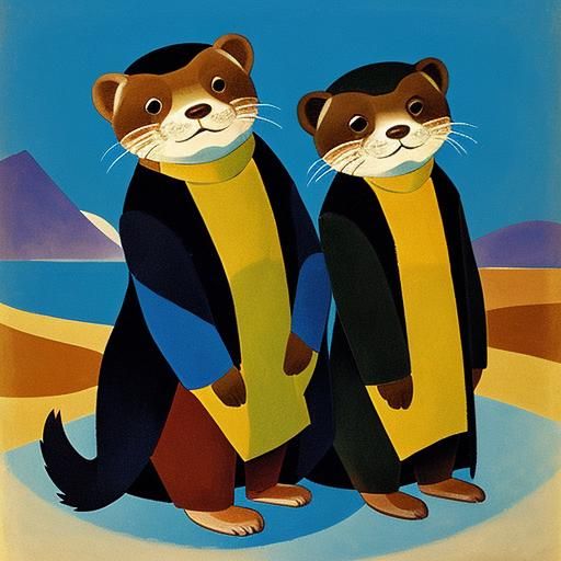 Kindred Otters in Vibrant Expressionist Style