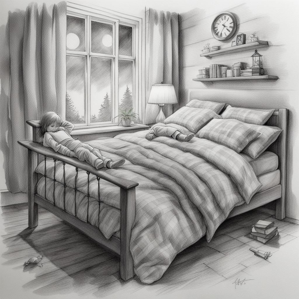 Pencil Sketch of Pretending to Sleep