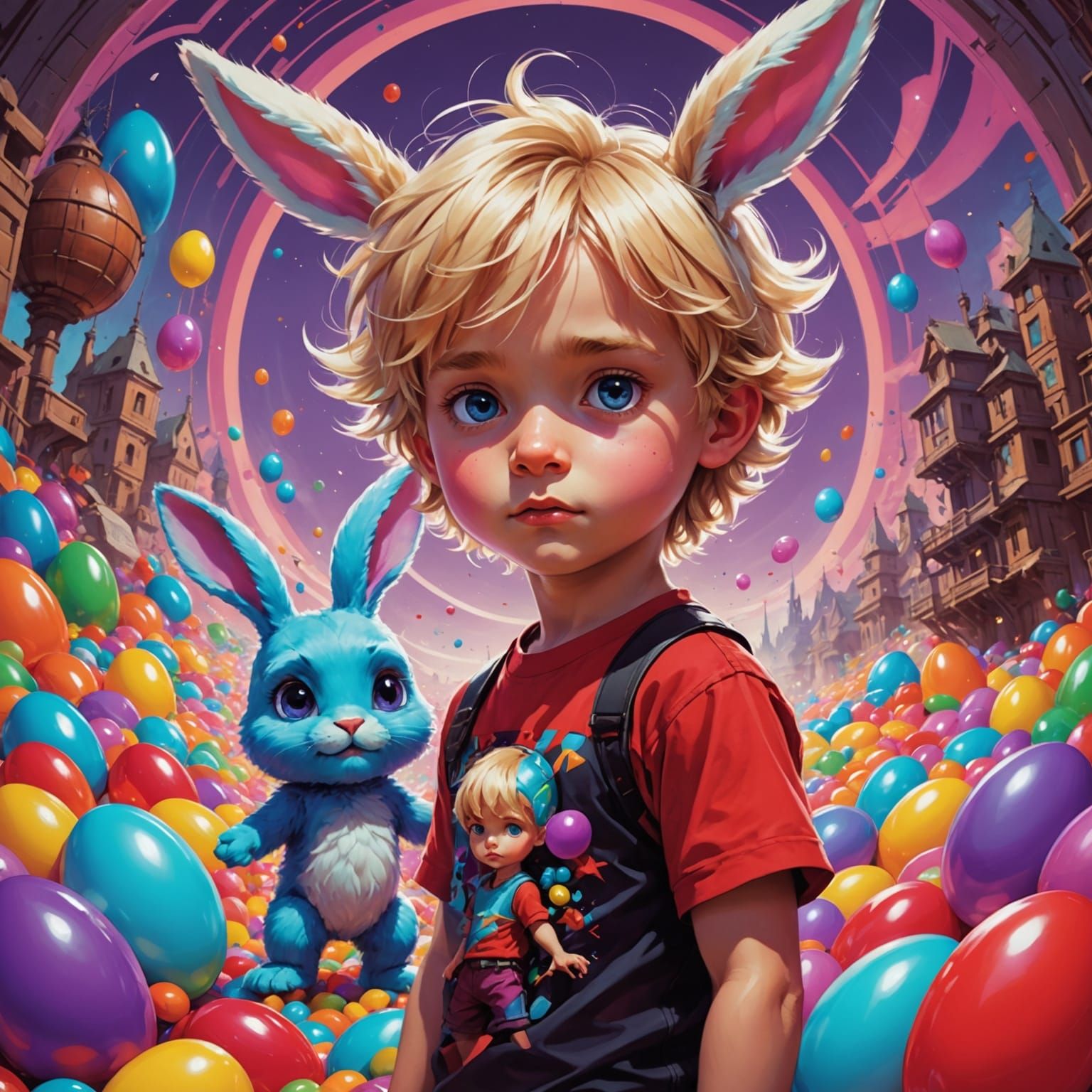 Surreal Chibi Boy Embarks on Whimsical Adventure in Candy Co...