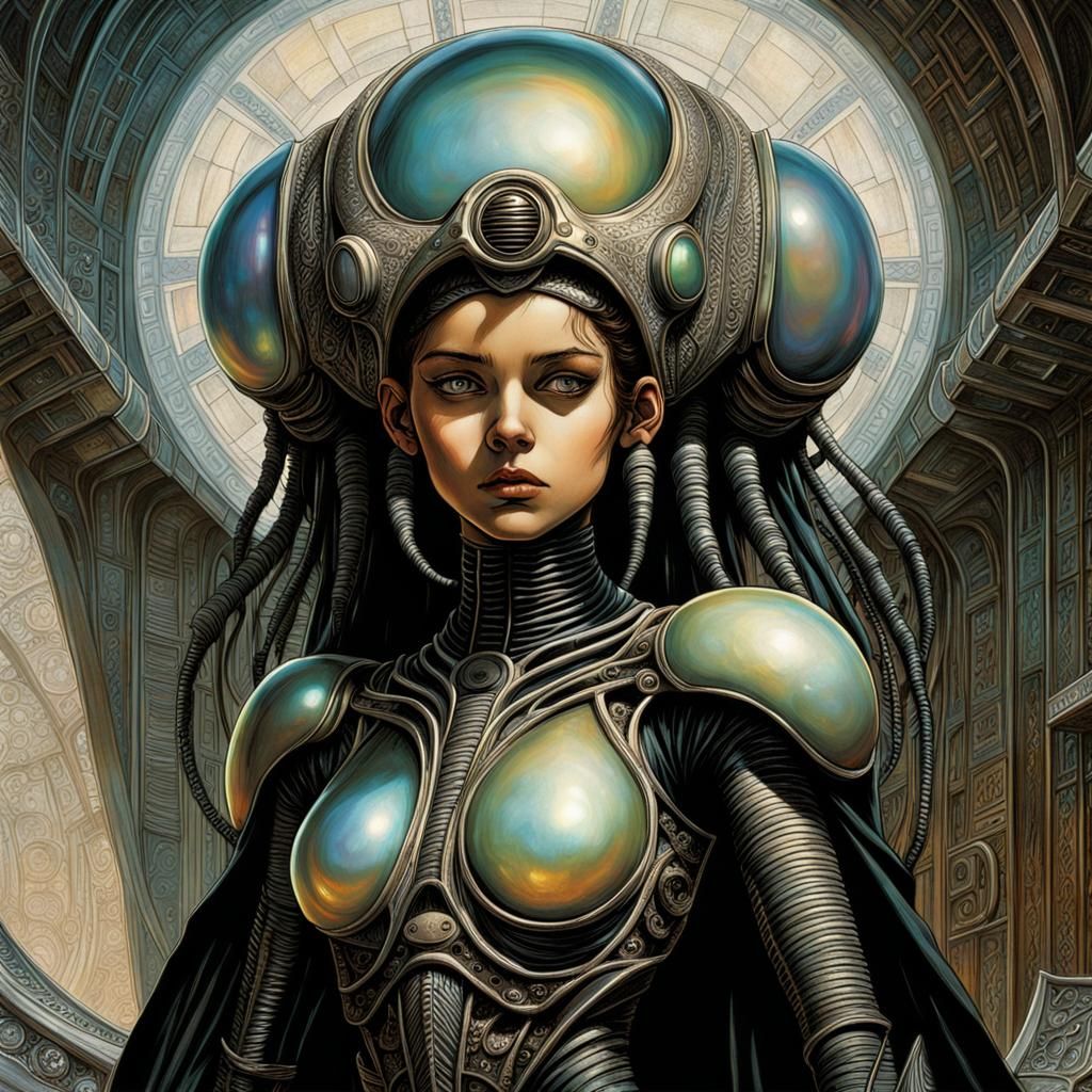 Alien Confrontation in Art Nouveau Style