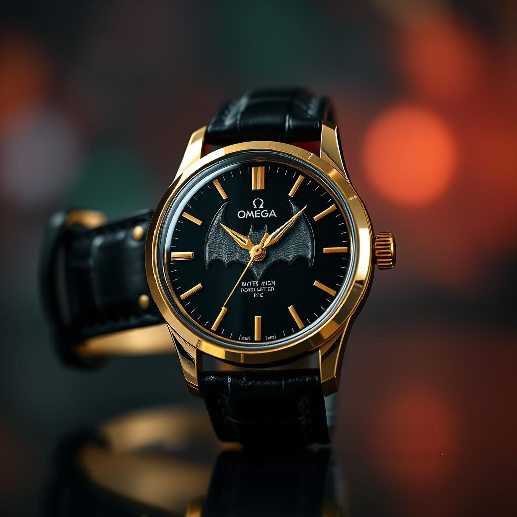 Omega Batman Watch, 1950s Style, Hyperrealistic Photo