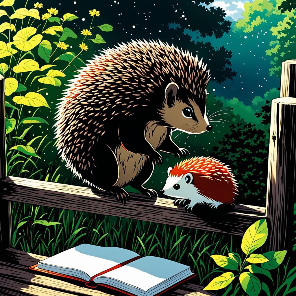 Hedgehog Helps Squirrel: Manga Style Illustration