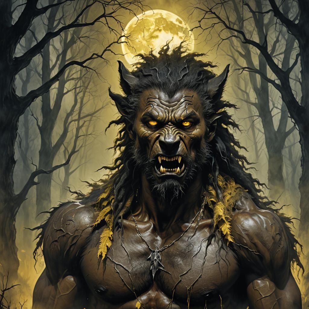 Werewolf Transformation in Misty Forest, Dark Fantasy Art